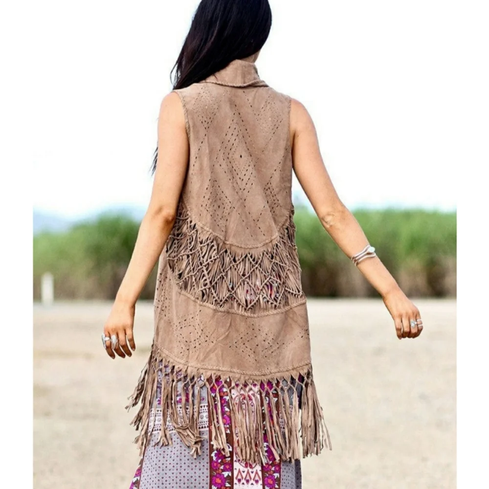 Mahiya Nomad Suede Fringe Vest Tan - Picture 17 of 17